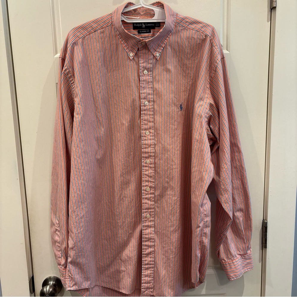 Ralph Lauren Men's Casual Shirt - Red and Blue Stripes